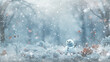 art background, autumn snowman postcard, illustration white snow background in november, cold autumn winter view december calendar