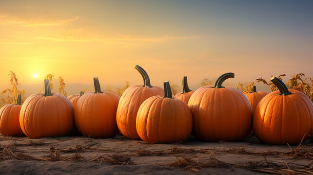 huge ripe orange pumpkin, autumn festive background, halloween calendar, nature harvest, fictional computer graphics