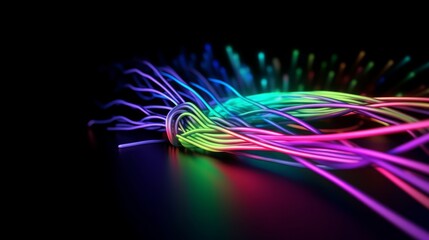 Poster - abstract technology background with fiber optic light strands.