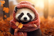 red panda wearing a scarf in autumn