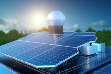 Poster - solar panel energy at evening. nature energy. generate ai