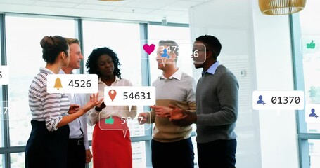 Poster - Animation of social media data processing over diverse business people in office