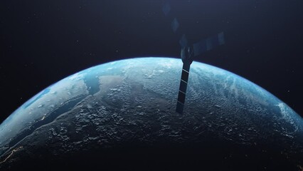 Wall Mural - Satellite Of The Earth Orbiting In Outer Space - animation