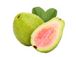 whole and half pink guava with leaf isolated, png