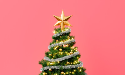 christmas tree top on red background