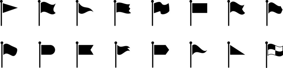 Poster - Flag icon. Set of black flag icon. Flags silhouette collection. Waving flag. Vector illustration