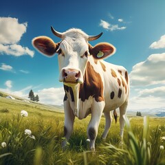 Wall Mural - milk cow in a green field