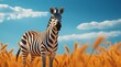 Zebra in a field of wheat. 3d render illustration.