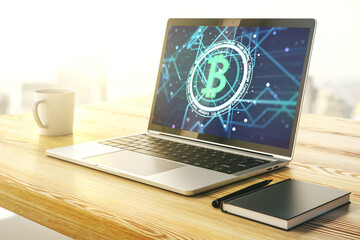 Aufkleber - Creative Bitcoin concept on modern computer monitor. 3D Rendering