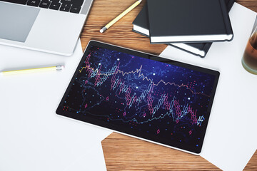 Aufkleber - Digital tablet with abstract financial graph, finance and trading concept. Top view. 3D Rendering