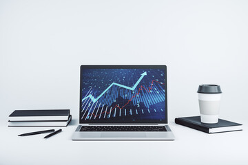 Aufkleber - Computer monitor with abstract creative financial graph and upward arrow, financial and trading concept. 3D Rendering