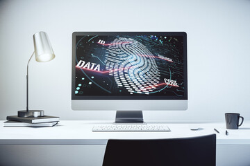 Aufkleber - Computer monitor with abstract fingerprint scan interface, digital access concept. 3D Rendering