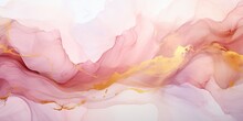 Abstract Watercolor Paint Background Illustration - Soft Pastel Pink Blue Color And Golden Lines, With Liquid Fluid Marbled Paper Texture