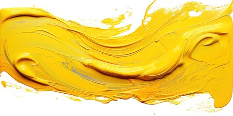 Wall Mural - Art painting banner illustration - Yellow oil or acrylic color paint brushstroke, isolated on white background..