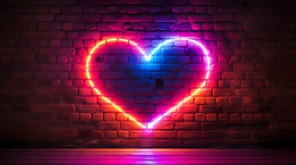 vibrant neon heart illuminating a rustic brick wall - a symbol of love and romance for urban valenti