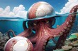 octopus soccer ball head illustration