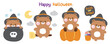 Set of cute teddy bear in witch costume various poses in halloween concept.Festival.Horror.Wild animal cartoon character design.Trick or treat.Kawaii.Vector.Illustration.