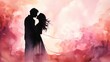  Silhouettes of a man and a woman in love standing opposite each other on a watercolor background