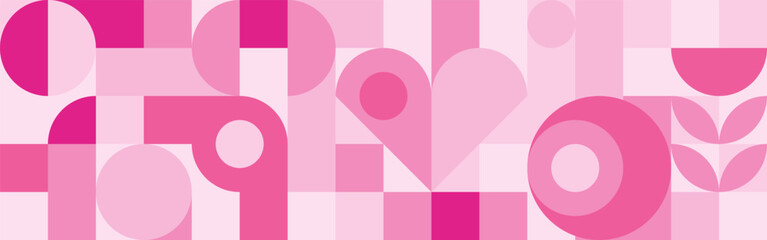 Wall Mural - seamless pink background for mother's day card template. trendy geometric shapes with circles, squar