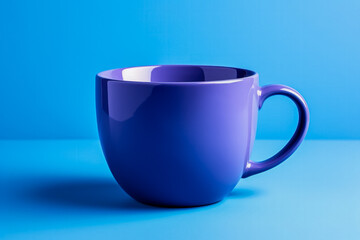 A minimalist vibrant teacup in cobalt blue isolated on a gradient lavender background 