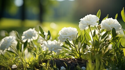 Wall Mural - Delicate flower blossom in the sunlight: macro photography of a white and yellow blooming spring plant