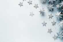 Christmas Star Ornaments On White Background With Copy Space For Design