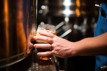 Canvas Print - a hand adjusting a beer keg with amber ale