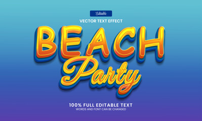 Wall Mural - Design editable text effect, Beach Party 3d cartoon vector illustration