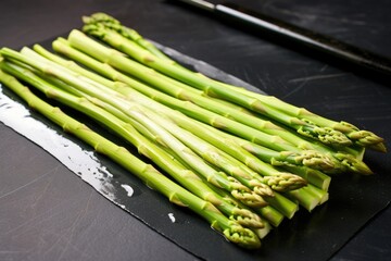 Sticker - crisp asparagus spears laid side-by-side on a slate tile