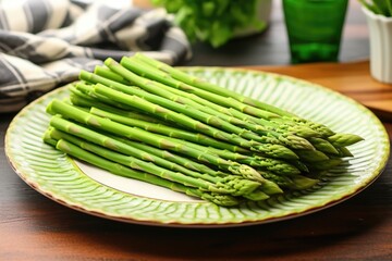 Poster - asparagus stems on a green ceramic platter