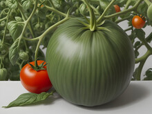 Closeup Of Two Red And Green Tomatoes