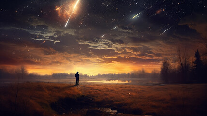 landscape stargazing in the summer meteor shower night.