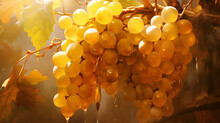 Bunches Of Golden Grapes At The Winery In France Golden Ray Of The Sun.