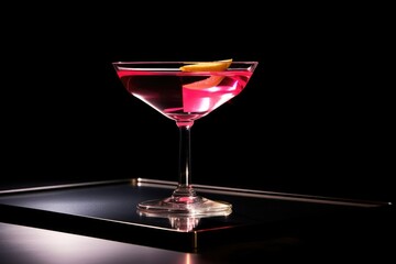 Sticker - backlit view of a cosmopolitan cocktail in a low-light setting