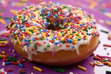 Wall Mural - close-up of a donut with rainbow sprinkles