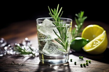 Poster - a gin and tonic garnished with a sprig of rosemary