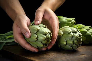 Wall Mural - artichokes being passed from one hand to another