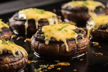 Wall Mural - grilled portobello mushrooms with melted cheese on top