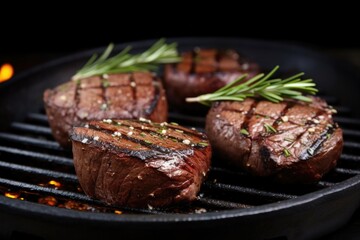 Poster - grilled venison steaks with rosemary and garlic cloves