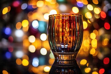 Wall Mural - christmas lights reflections in a hot toddy glass