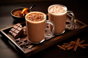 Sticker - a pair of hot chocolates on a breakfast tray