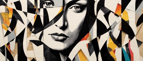 Wall Mural - abstract face portrait as a cubism art. Concept of creative shapes graphics with textured geometric shapes. Geometric face. Generative AI.	
