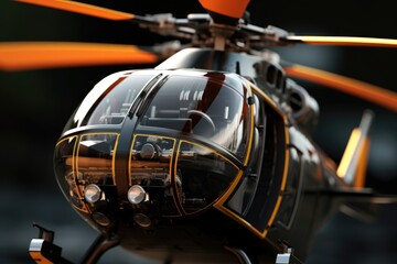 Canvas Print - A close up view of a helicopter flying in the air. This image can be used to depict transportation, aviation, or aerial activities.