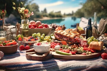 Poster - A table filled with a variety of delicious food. Perfect for food bloggers, restaurant menus, and food-themed designs.