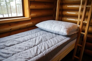 Poster - mattress pad on a bunk bed in a rustic cabin