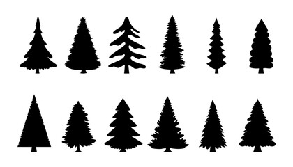 Wall Mural - set of Christmas tree silhouettes on white background. Vector illustration