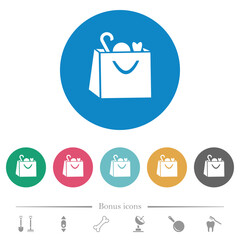 Sticker - Shopping bag with goods solid flat round icons