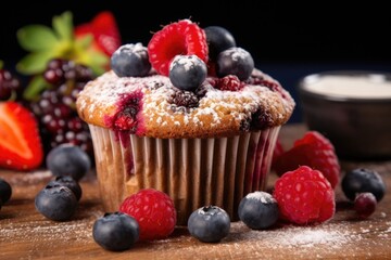 Sticker - a muffin surrounded by whole berries