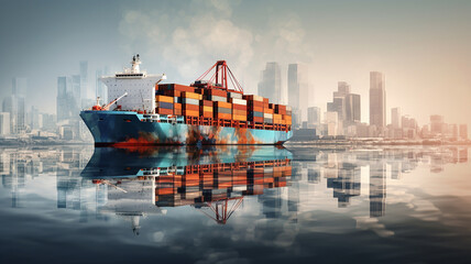 Wall Mural - Cargo ship sailing at ocean, Global business logistics and transportation international container ship in the ocean freight transportation