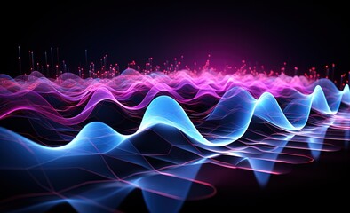 Wall Mural - Sound waves oscillating with the glow of light, abstract technology background..